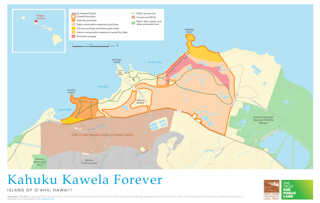 A map shows the Kahuku Kawela Project boundaries. (Courtesy: The Trust for Public Land)